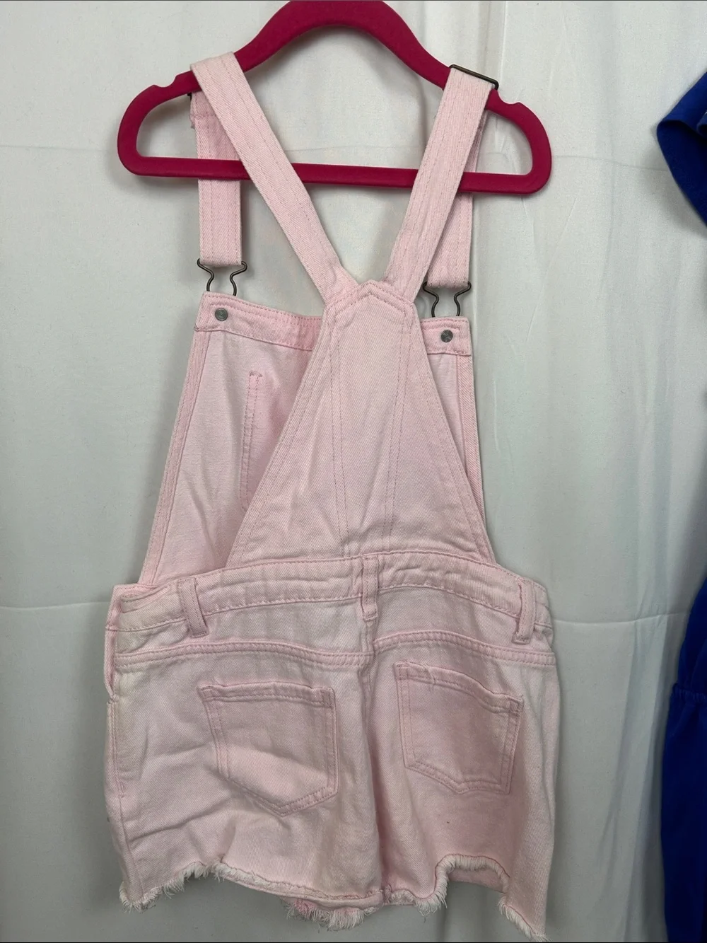 Girls Pink Denim Short Overalls and Embroidered Indigo Romper